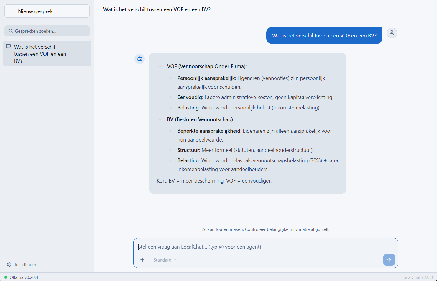 Een afgerond gesprek met vraag en volledig antwoord