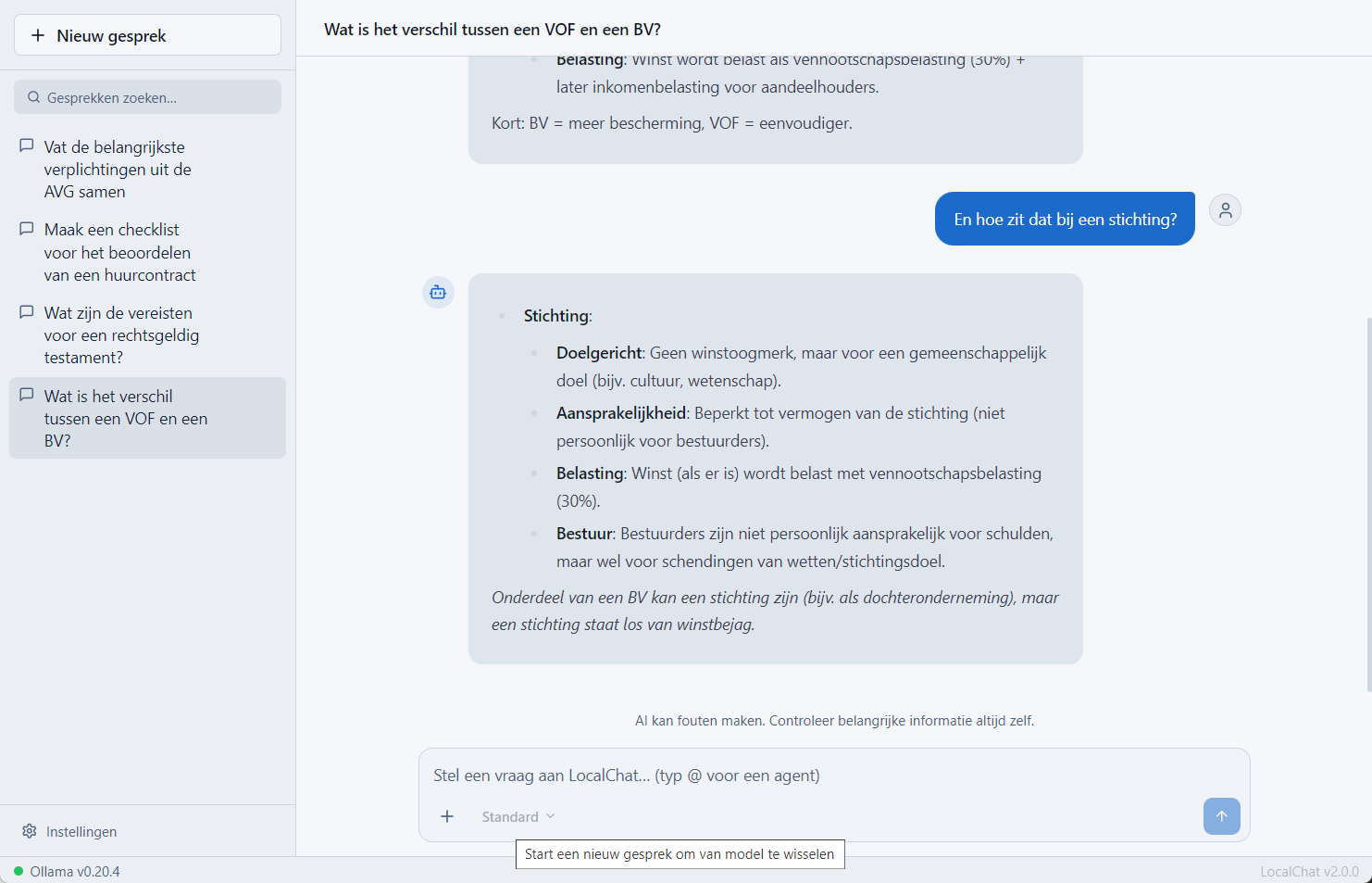 De grijze modelkiezer met de melding dat je een nieuw gesprek moet starten