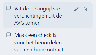 Bij het bovenste gesprek verschijnen een potlood en een prullenbak