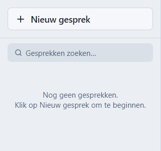 De lege zijbalk met de tekst Nog geen gesprekken