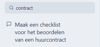 Zoeken op het woord contract filtert de lijst tot één gesprek